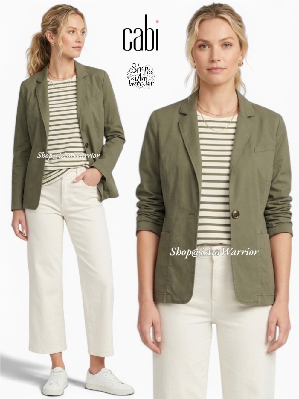 CAbi NWOT olive one button cotton blazer/jacket *shop@iamwarrior
